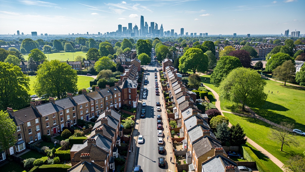 Aerial view of Barnet North London residential streets — Barnet Surveyors coverage area
